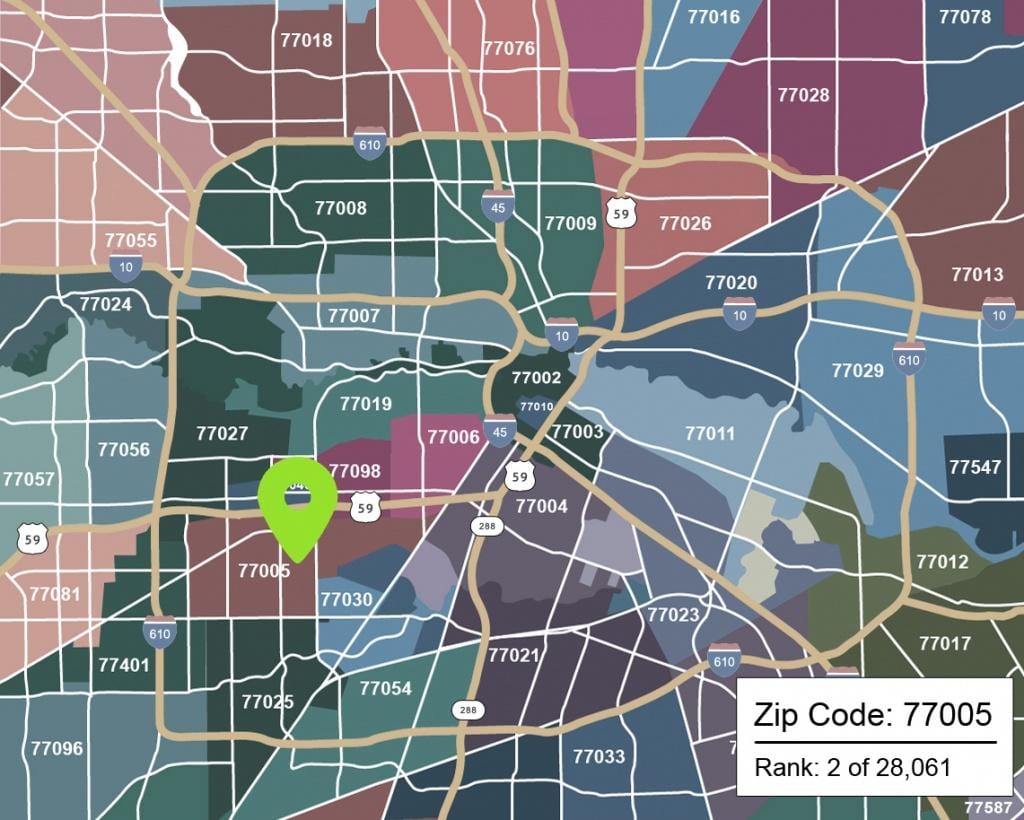 Houston mapa coa zip codes