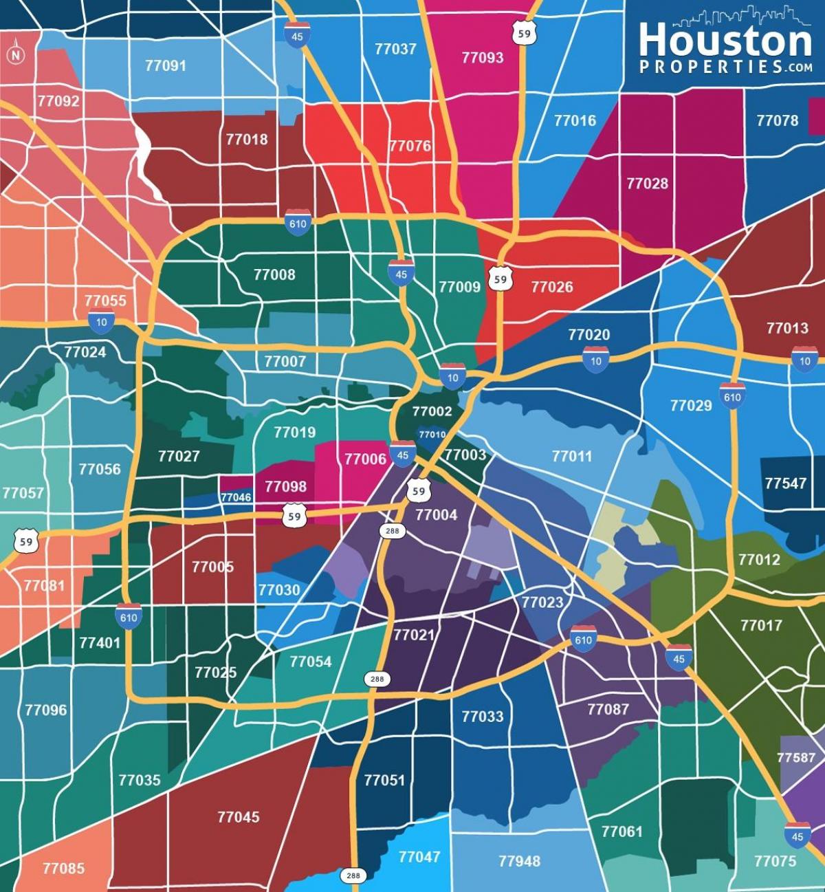 mapa de Houston zip codes
