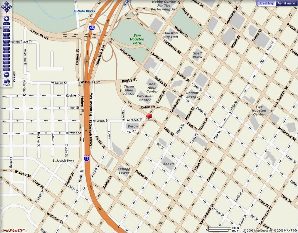 mapa do centro da cidade de Houston