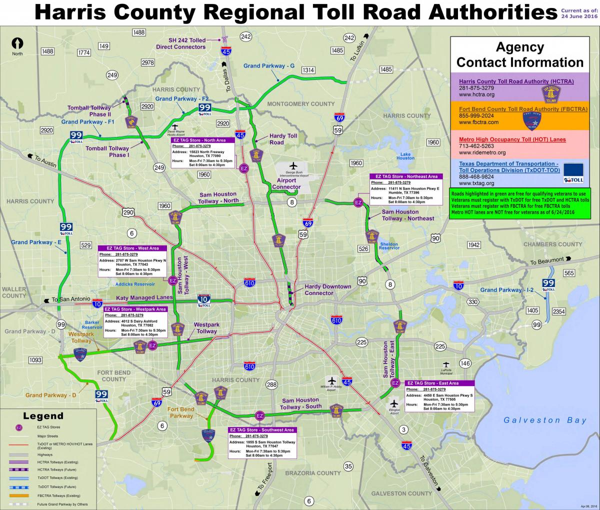 mapa de Houston estradas con peaxe