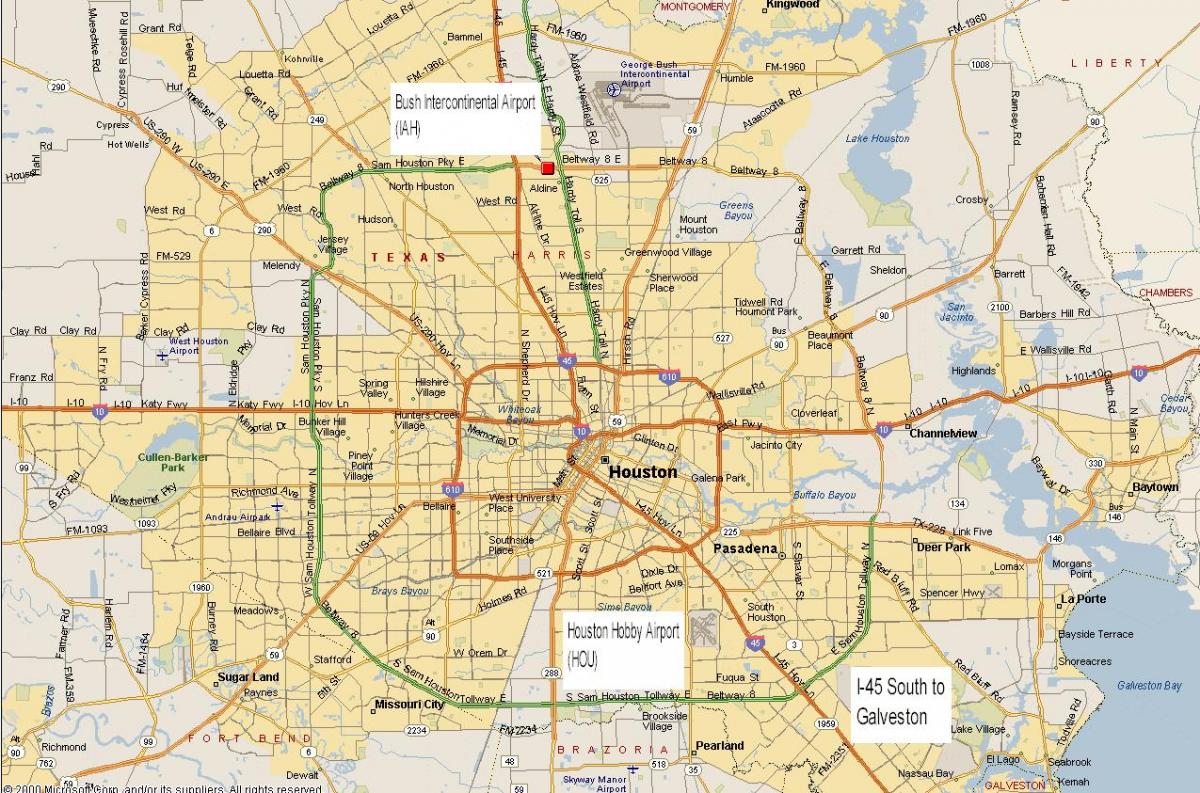 mapa de Houston área metropolitana