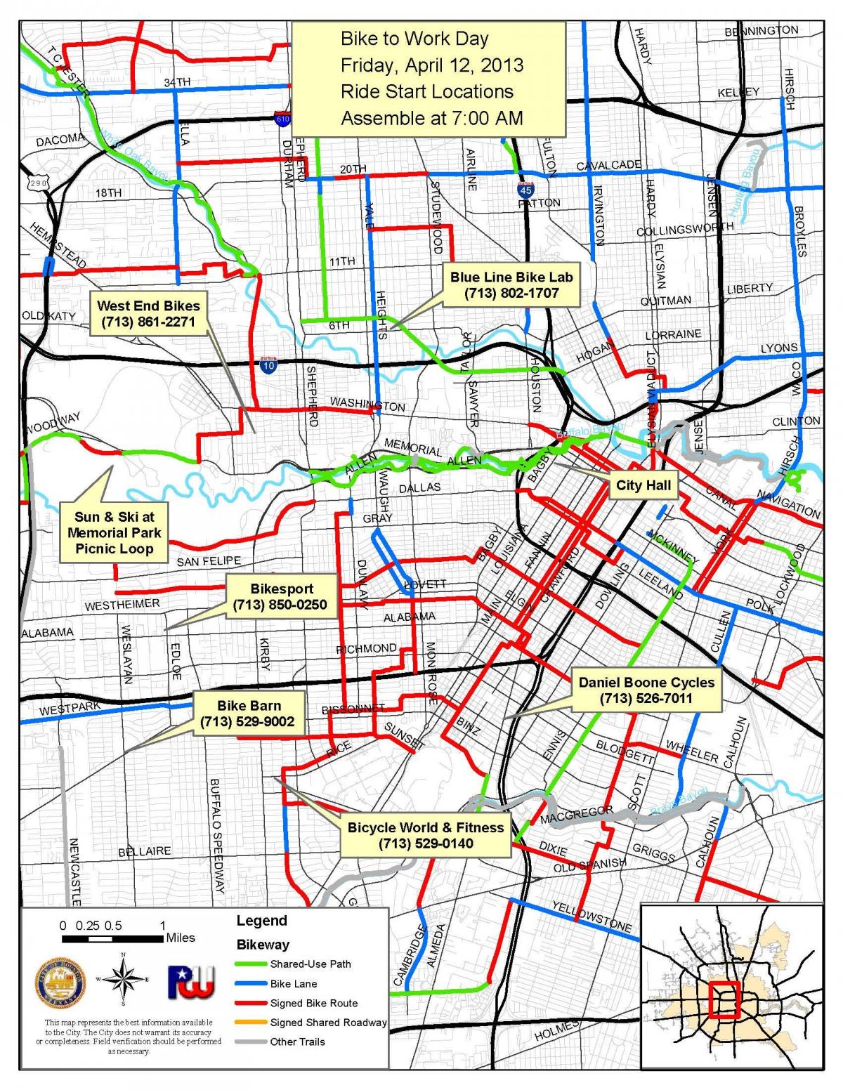 rutas bicicleta de Houston mapa