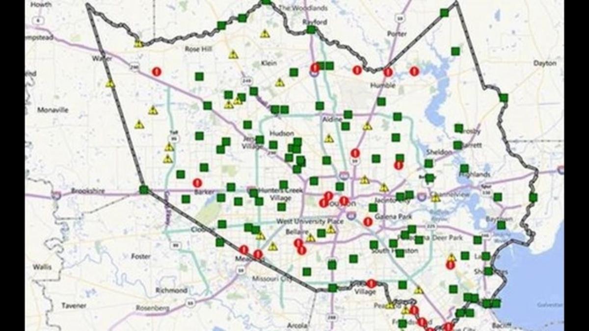 mapa de áreas inundadas en Houston