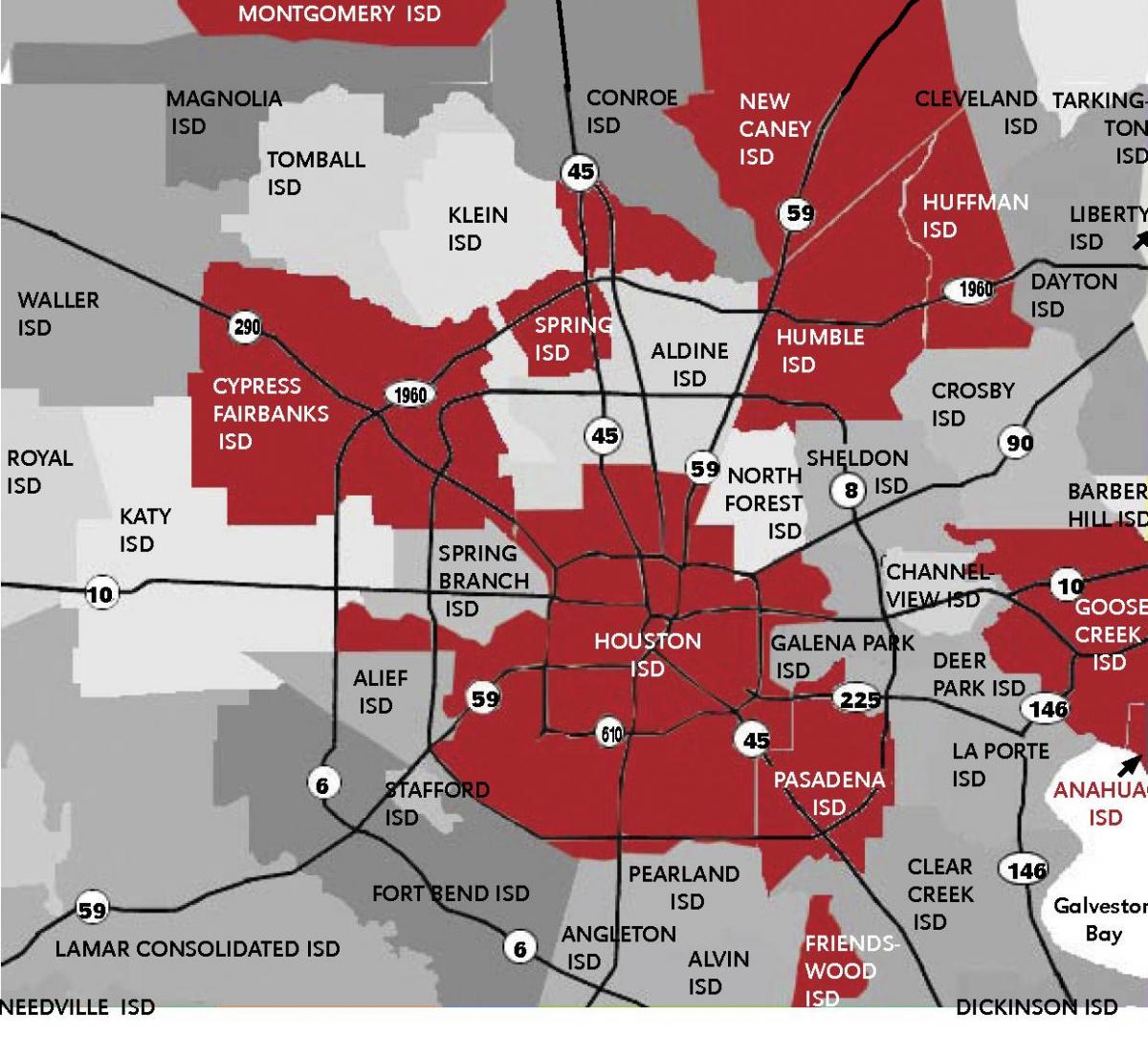 mapa da área de Houston
