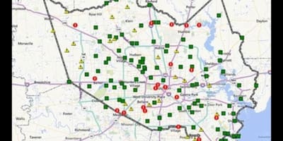 Mapa de áreas inundadas en Houston